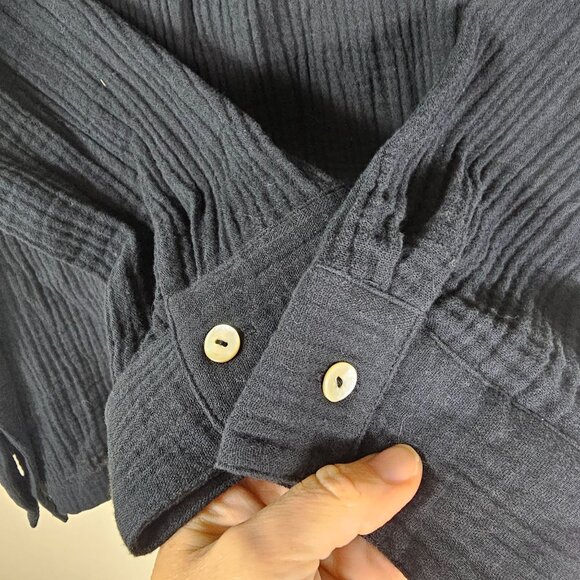 Soft Surroundings Cotton Gauzy Tunic 1X VNeck Collared Pleated Relaxed Lagenlook - Picture 9 of 10